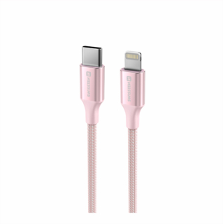 Swissten USB Kabel USB-C - Lightning 3A 30W 1,5 m Opletený Textile II růžový