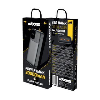 MOONX powerbanka MP02 PD 20W 1xUSB-C + 2xUSB QC3.0 22.5W 20000mAh černá