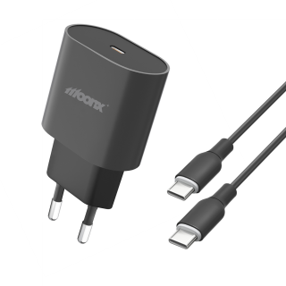MOONX síťová nabíječka MC06 PD 25W 1xUSB-C + USB-C – USB-C kabel černá