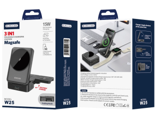 Jelico bezdrátová nabíječka 3v1 - W25 15W černá