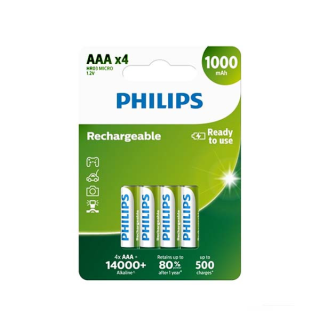 Philips AAA LR03 R03B4RTU10/10 Ni-MH nabíjecí akumulátory 1000 mAh v blistru 4 ks