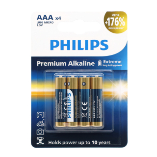 Philips Premium Alkaline AAA LR03M4B/10 alkalické baterie 1,5 V v blistru 4 ks