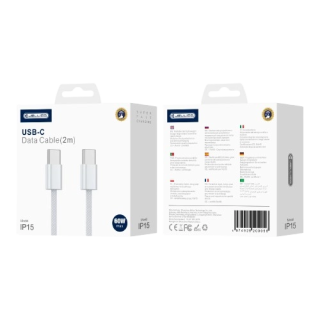 JELLICO IP15 USB-C / USB-C kabel 60W 2m bílý nylonový oplet