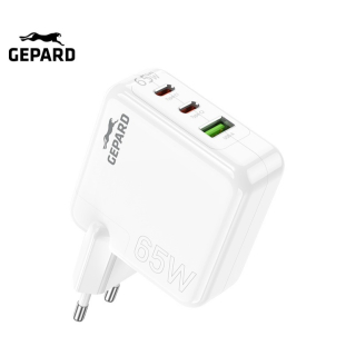 GEPARD síťová nabíječka PD 65W 2× USB-C - USB-A Power Delivery bílá