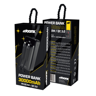 MOONX powerbanka MP05 30 000 mAh PD 20W 1 x USB-C + 1 x USB QC3.0 22.5W černá