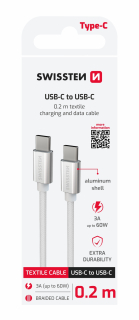 SWISSTEN Textilní datový kabel USB-C / USB-C 0,2m stříbrný