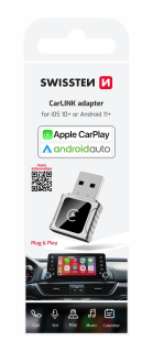 SWISSTEN CarLink adaptér pro bezdrátový Apple CarPlay a Android Auto + USB-A / USB-C adaptér