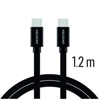 Swissten datový textilní USB kabel USB-C - USB-C 1.2 M černý