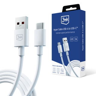 3mk Hyper USB kabel USB-A na USB-C 1,2 m 5A bílý