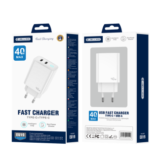 JELLICO síťová nabíječka - EU19 GaN PD 40W 2xUSB-C bílá