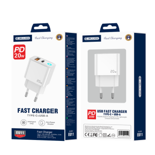 JELLICO síťová nabíječka - EU11 PD 20W 1xUSB-C + 1xUSB QC3.0 + sada kabelů USB-C / USB-C bílá