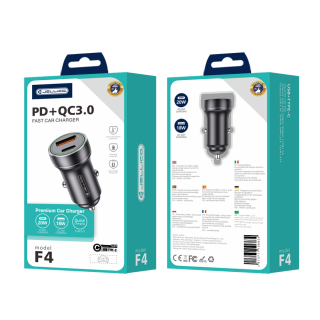 Jellico nabíječka do auta - F4 PD 20W 1x USB-C + 1x USB QC3.0 černá autonabíječka
