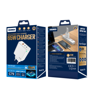 Jellico síťová nabíječka nabíječka C79 GaN PD 65W 2x USB-C + 1x USB QC3.0 bílá