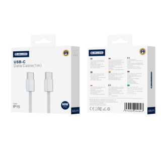 Kabel Jellico IP15 USB-C/USB-C 60W 1m nylonový oplet bílý