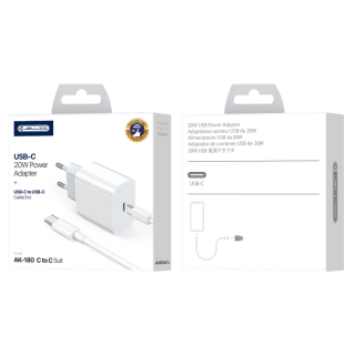 Jellico síťová nabíječka AK180 PD 20W USB-C+ kabel USB-C / USB-C bílá