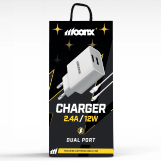 MOONX síťová nabíječka MC02 2.4A 12W 2xUSB + kabel Lightning bílá