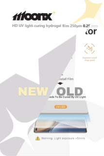 MOONX Ochranná hydrogelová fólie bez QR kódu světlem vytvrzující UV 250µm 0,25 mm HD univerzální 180x120 mm pro plotr