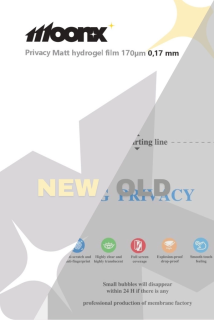 MOONX Ochranná hydrogelová fólie Privacy Matte bez QR kódu 170 µm 0,17 mm univerzální 180 × 120 mm do plotru