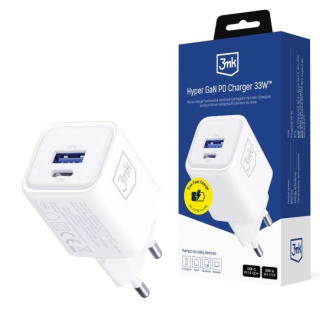 3mk Síťová nabíječka 33W – Hyper GaN Charger PD QC 4.0 PPS USB-C + USB-A bílá