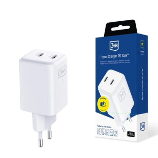 3mk Síťová nabíječka 45W – Hyper GaN Charger PD QC 4.0 PPS 2× USB-C bílá