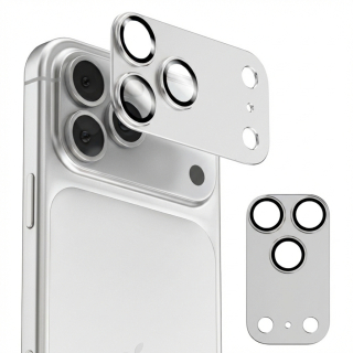 Ochranný kryt objektivu fotoaparátu - hliníkový kryt + tvrzené sklo pro fotoaparát iPhone 17 Pro stříbrný