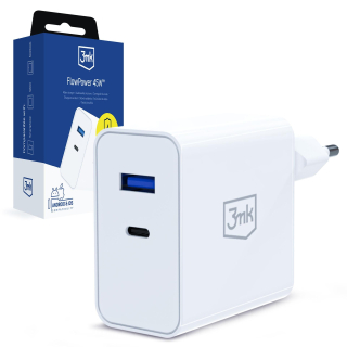 3mk FlowPower 45W – síťová nabíječka GaN 45 W USB-C PD 3.0 + USB-A QC 4.0 bílá