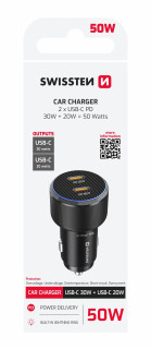 SWISSTEN Autonabíječka 2× USB-C Power Delivery 50W černá
