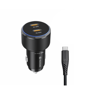 SWISSTEN Autonabíječka 2× USB-C Power Delivery 50W černá + USB-C kabel 1 m