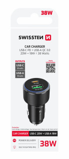 SWISSTEN Autonabíječka USB-C Power Delivery + USB-A Quick Charge 38W černá