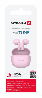 SWISSTEN Mini Tune – bezdrátová sluchátka TWS Bluetooth 6.0 IP54 růžová